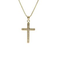 14KT Gold Charm Medium Round Channel Set CZ Stones Cross with Plain Bell