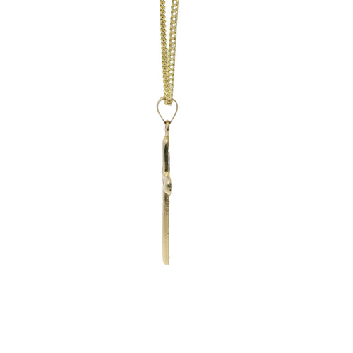 14KT Gold Charm Medium Round Channel Set CZ Stones Cross with Plain Bell