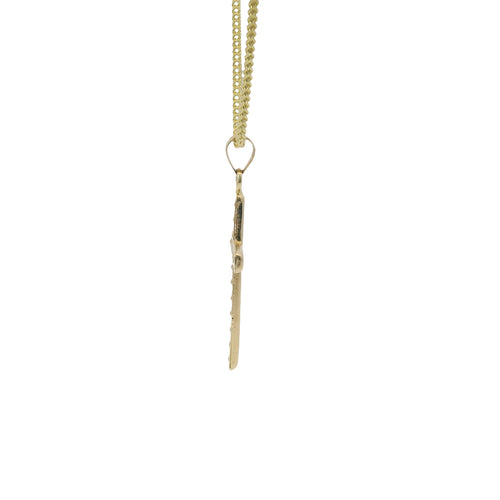 14KT Gold Charm Medium Round Channel Set CZ Stones Cross with Plain Bell