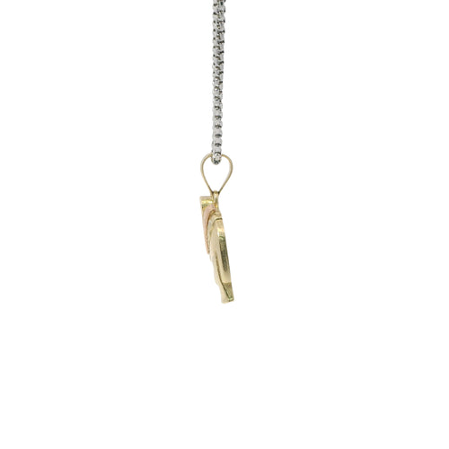14KT Gold Charm Medium Tri Tone Elephant with Pink Eye and Rose Gold Pointed Blanket Plain Bell