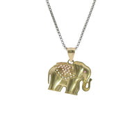 14KT Gold Charm Medium Tri Tone Elephant with Pink Eye and Rose Gold Pointed Blanket Plain Bell