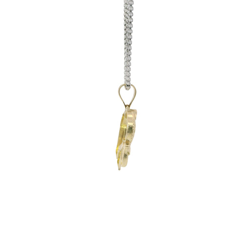 14KT Gold Charm Medium Tri Tone Elephant with Pink Eye and Rose Gold Pointed Blanket Plain Bell