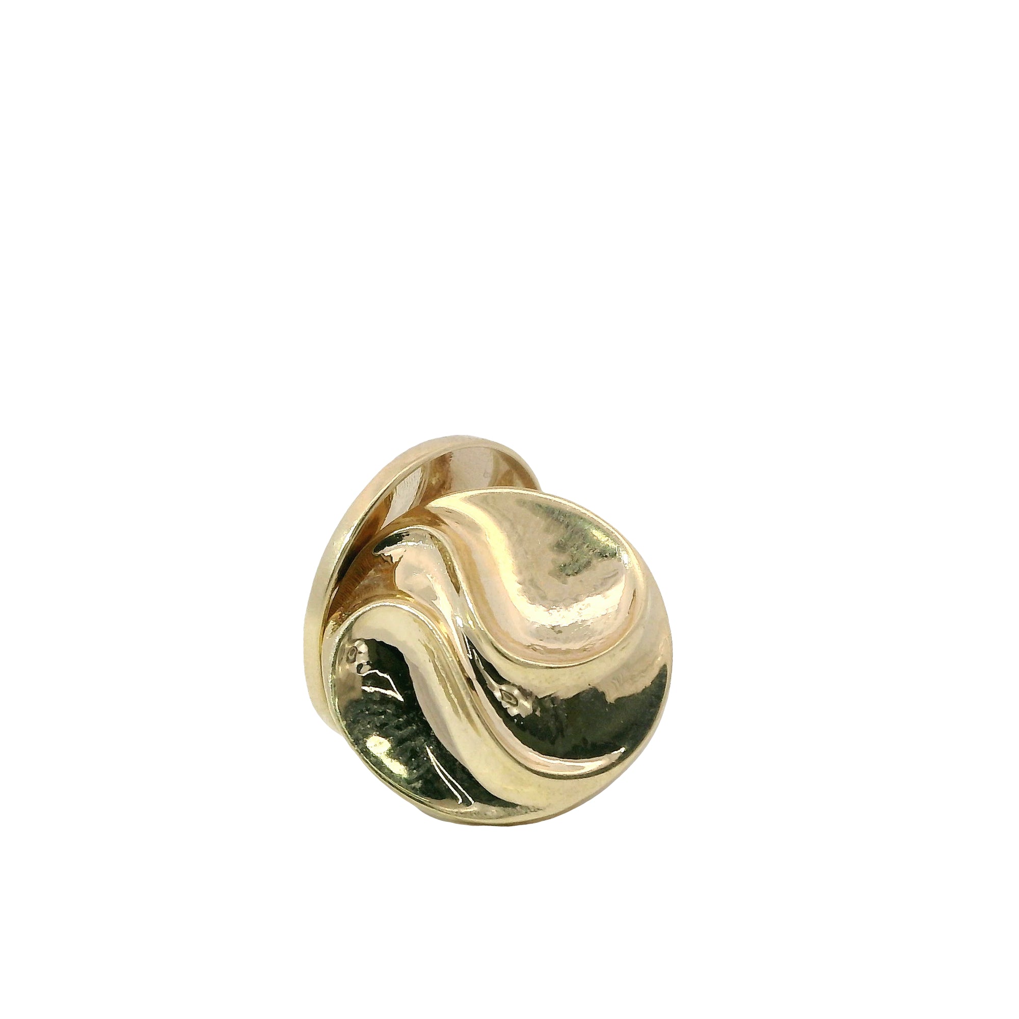 14KT Gold Earrings Small Round Double Wave Button with Push Back Post and Butterfly Backs