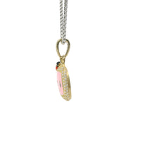 14KT Gold Charm Medium 3D Enamel CoCo Melon Face Flat Back with White CZ Stones Border and Bell