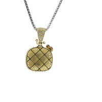 14KT Gold Charm Medium 3D Enamel CoCo Melon Face Flat Back with White CZ Stones Border and Bell