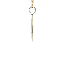 14KT Gold Charm Large Two Tone St Michael Coin with "PRAY FOR US" Border and Plain Bell