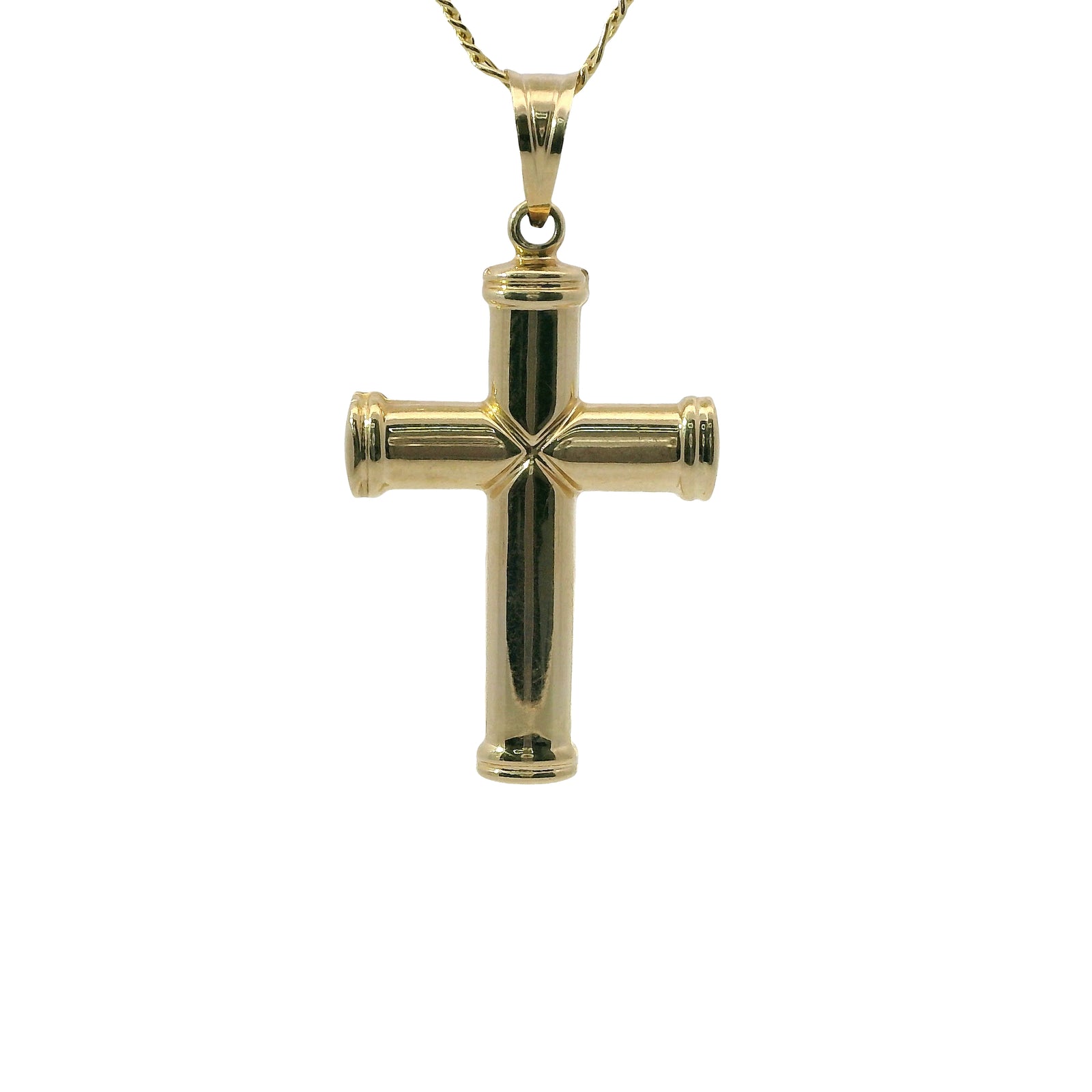 14KT Gold Charm Medium Crossed Center Cross with Plain Bell