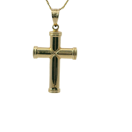 14KT Gold Charm Medium Crossed Center Cross with Plain Bell