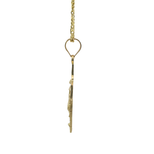14KT Gold Charm Medium Cross Jesus Center with Heaven Background, Diamond Cut Edge, and Plain Bell