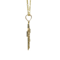 14KT Gold Charm Medium Cross Jesus Center with Heaven Background, Diamond Cut Edge, and Plain Bell