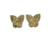 14KT Gold Earrings Medium Sunray Butterfly with White CZ Stones, Push Back Post and Butterfly Backs