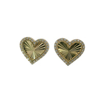 14KT Gold Earrings Medium Sunray Heart with White CZ Stones, Push Back Post and Butterfly Backs