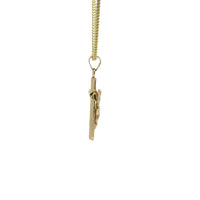 14KT Gold Charm Medium Crucifix Cross with White CZ Stones Under Center and Plain Bell