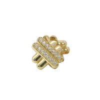 14KT Gold Earrings Medium White CZ Stones Puff Hashtag with Push Back Post and Butterfly Backs