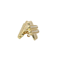 14KT Gold Earrings Medium White CZ Stones Puff Hashtag with Push Back Post and Butterfly Backs