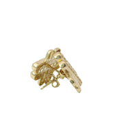 14KT Gold Earrings Medium White CZ Stones Puff Hashtag with Push Back Post and Butterfly Backs
