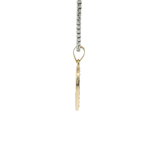 14KT Gold Charm Medium White CZ Stones Open Heart Outline with Plain Bell