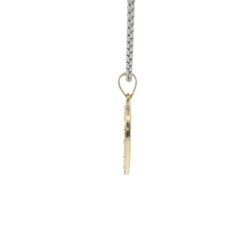 14KT Gold Charm Medium White CZ Stones Open Heart Outline with Plain Bell