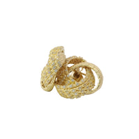 14KT Gold Earrings Medium White CZ Stones Braided Notched Cords Knot with Push Back Post and Butterfly Backs