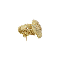 14KT Gold Earrings Medium White CZ Stones Braided Notched Cords Knot with Push Back Post and Butterfly Backs