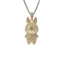 14KT Gold Charm Medium 3D Flat Back LaBuBu White Oval CZ Stones Eyes, Light Pink CZ Stones Body and Bell