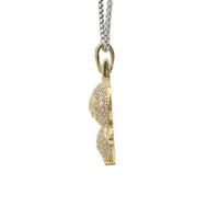 14KT Gold Charm Medium 3D Flat Back LaBuBu White Oval CZ Stones Eyes, Light Pink CZ Stones Body and Bell