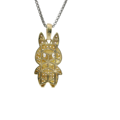 14KT Gold Charm Medium 3D Flat Back LaBuBu White Oval CZ Stones Eyes, Light Pink CZ Stones Body and Bell