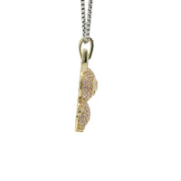 14KT Gold Charm Medium 3D Flat Back LaBuBu White Oval CZ Stones Eyes, Light Pink CZ Stones Body and Bell