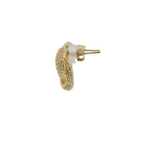 14KT Gold Earrings Medium Open Center Three Strand Flattened White CZ Stones Braided Notched Cords Knot with Push Back Post and Butterfly Backs