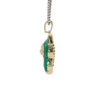 14KT Gold Charm Medium 3D Dark Green Enamel LaBuBu Body and White CZ Stones Bell