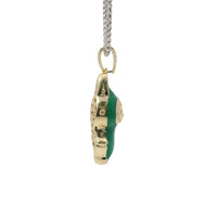 14KT Gold Charm Medium 3D Dark Green Enamel LaBuBu Body and White CZ Stones Bell