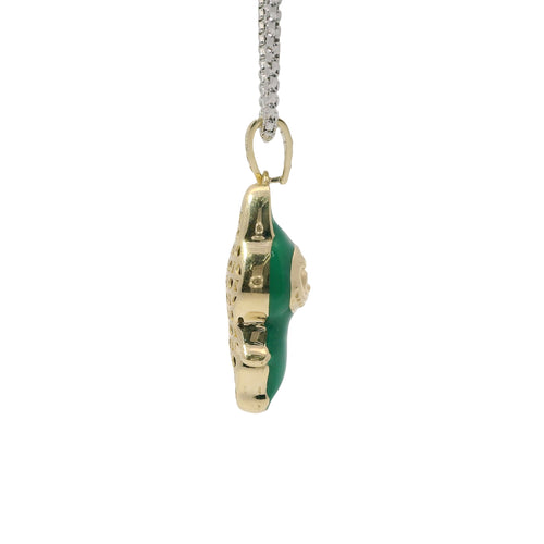 14KT Gold Charm Medium 3D Dark Green Enamel LaBuBu Body and White CZ Stones Bell