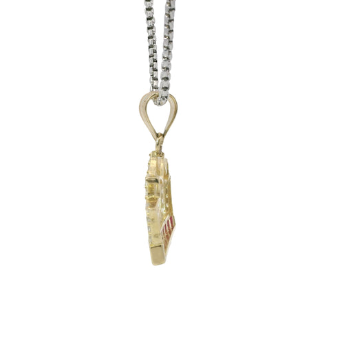 14KT Gold Charm Medium Quincenaera "15" Center White CZ Stones Flame Tiara with Dark Pink Square CZ Stones Base and Plain Bell