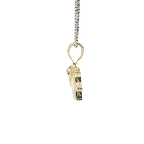14KT Gold Charm Medium 3D Elephant with Flat Back White CZ Stones Blanket, Eye, and Bell
