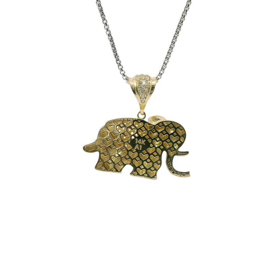 14KT Gold Charm Medium 3D Elephant with Flat Back White CZ Stones Blanket, Eye, and Bell