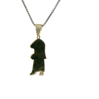14KT Gold Charm Medium Enamel Lilo with White CZ Stones Bell