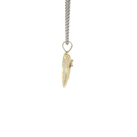 14KT Gold Charm Medium Tri Tone Flat Left Rose Heart with White CZ Stones Right Side Flower and Plain Bell