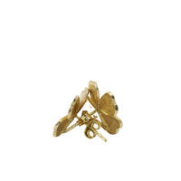 14KT Gold Earrings Medium Five Sandblast Petal Flower with Plain Border, Push Back Post, and Butterfly Backs