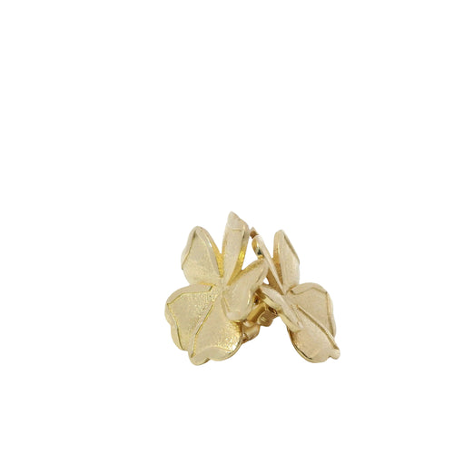 14KT Gold Earrings Medium Five Sandblast Petal Flower with Plain Border, Push Back Post, and Butterfly Backs