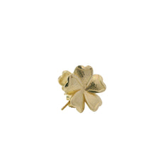 14KT Gold Earrings Medium Five Sandblast Petal Flower with Plain Border, Push Back Post, and Butterfly Backs