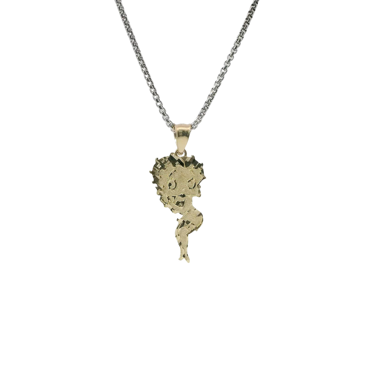 14KT Gold Charm Medium Betty Boop Full Body with Diamond Cut Hair and Plain Bell