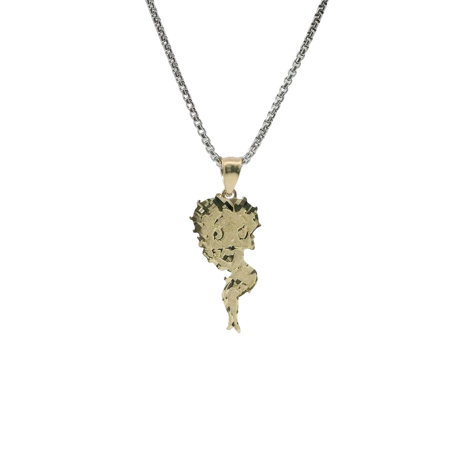 14KT Gold Charm Medium Betty Boop Full Body with Diamond Cut Hair and Plain Bell