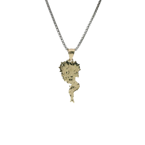 14KT Gold Charm Medium Betty Boop Full Body with Diamond Cut Hair and Plain Bell