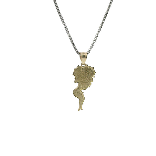 14KT Gold Charm Medium Betty Boop Full Body with Diamond Cut Hair and Plain Bell