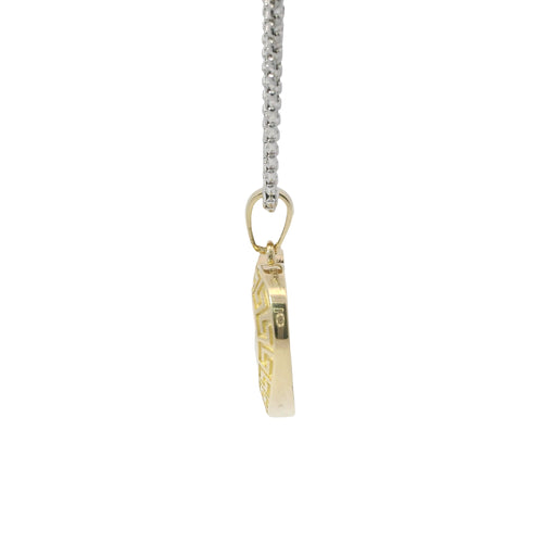 14KT Gold Charm Medium Greek Border Heart with Plain Bell