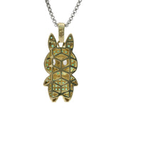 14KT Gold Charm Medium 3D Flat Back LaBuBu White Oval CZ Stones Eyes, Green CZ Stones Body and Bell
