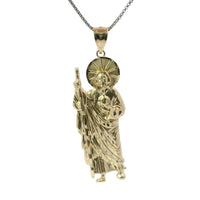 14KT Gold Charm Small Diamond Cut Halo Left Facing St Jude with Plain Bell