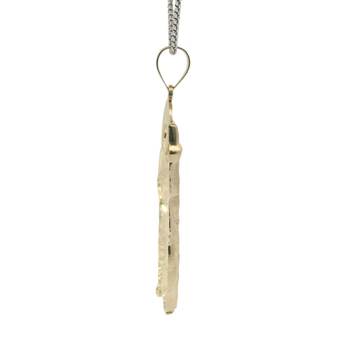 14KT Gold Charm Small Diamond Cut Halo Left Facing St Jude with Plain Bell