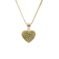 14KT Gold Charm Medium Heart Nugget with Beaded Border and Plain Bell