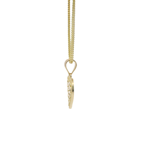 14KT Gold Charm Medium Heart Nugget with Beaded Border and Plain Bell